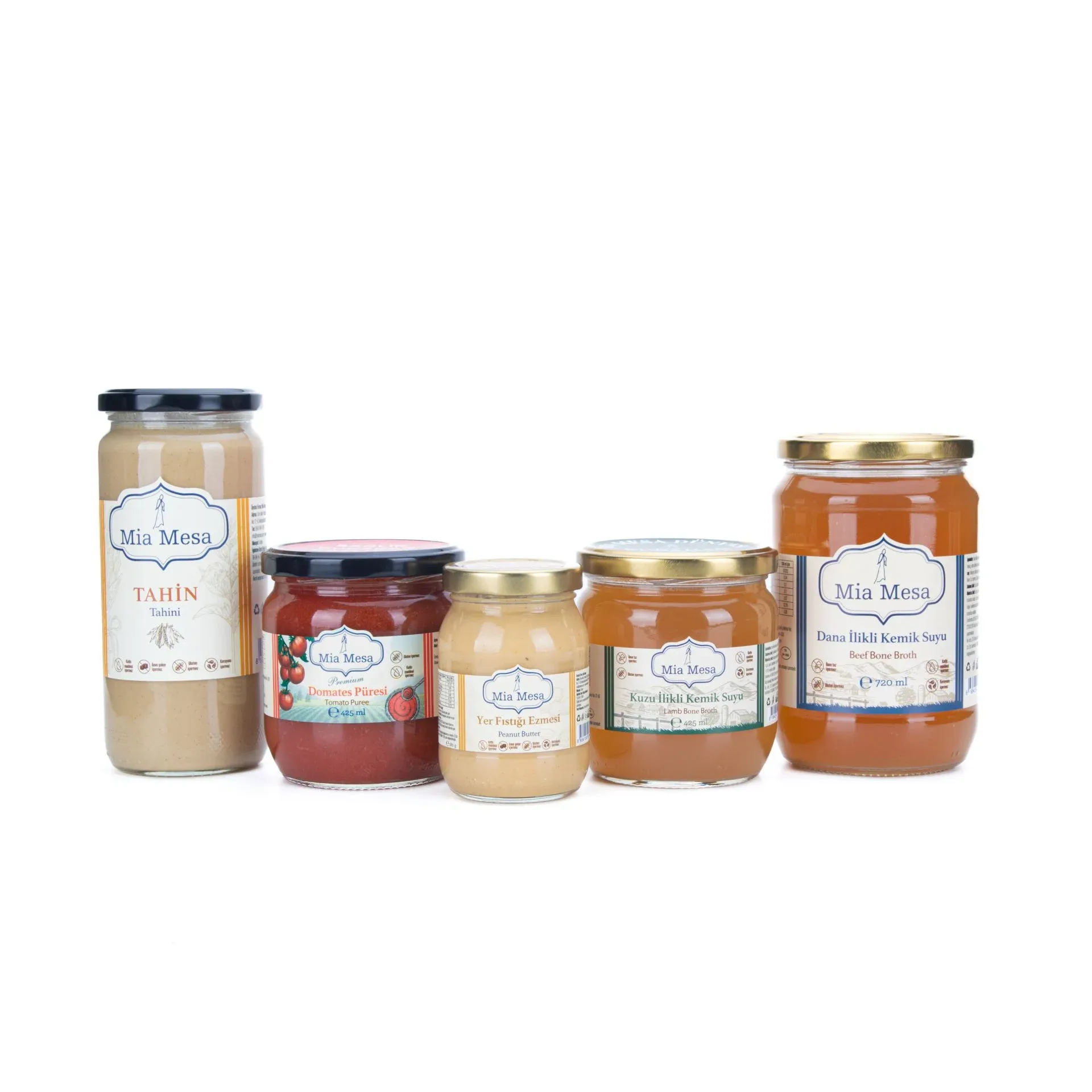 Beşibiryerde ( 425gdomates püresi,180g yer fıstığı ezmesi ,475g tahin, 425ml kuzu ilikli kemik suyu ,720 ml dana ilikli kemik s